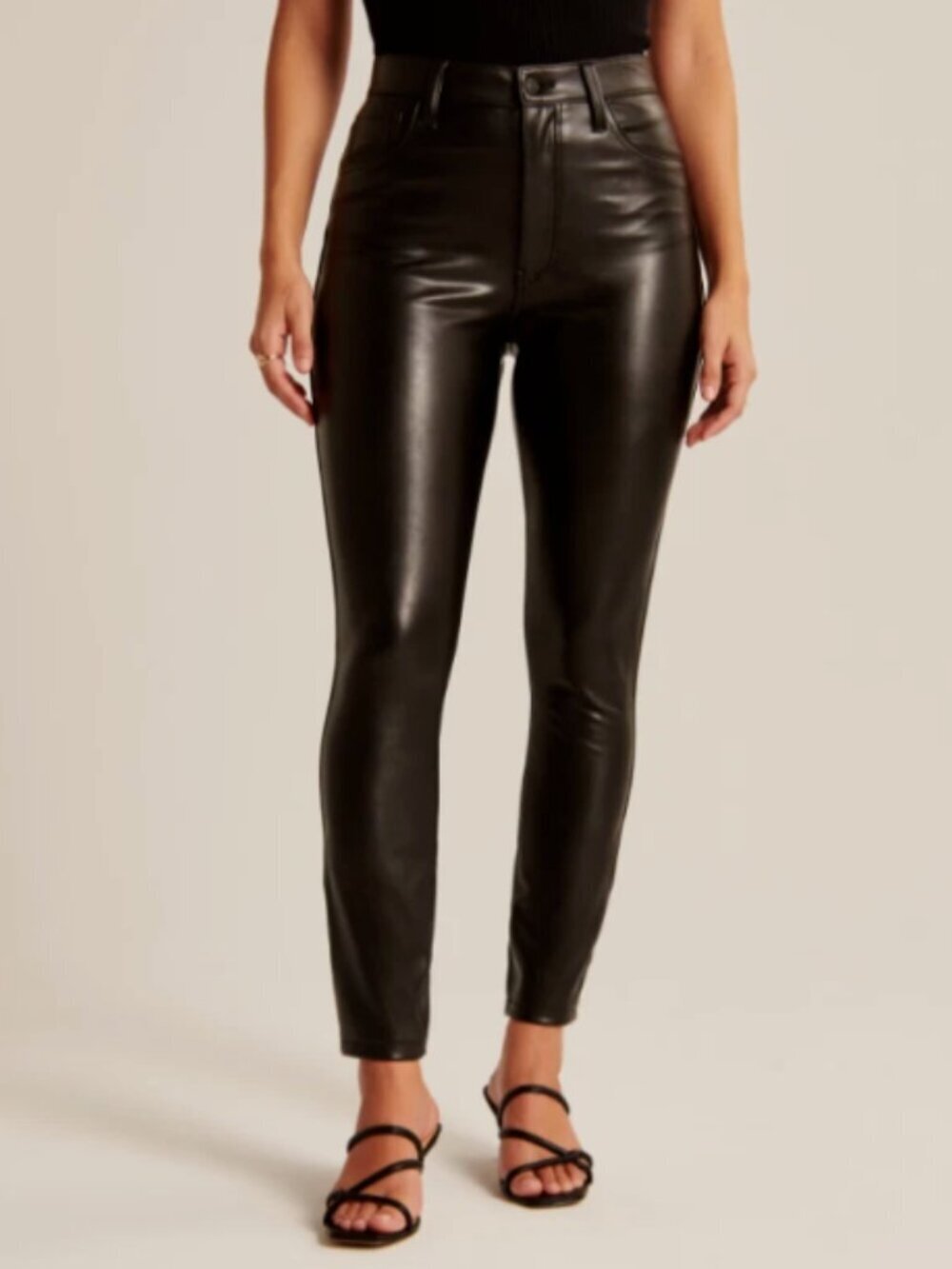 Woman's Abercrombie & Fitch Black Vegan Leather High Rise Pants 34/18